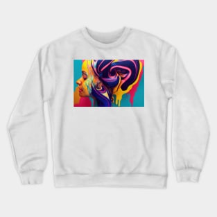 Painted Insanity Dripping Madness 3 - Abstract Surreal Expressionism Digital Art - Bright Colorful Portrait Painting - Dripping Wet Paint & Liquid Colors Crewneck Sweatshirt